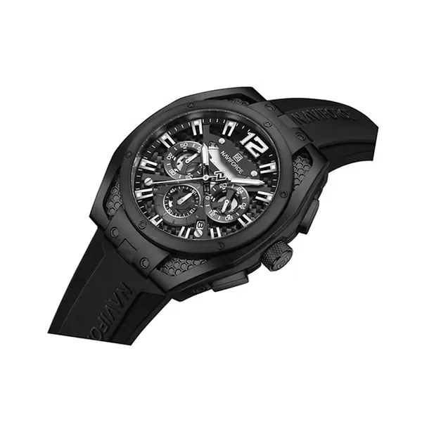 Naviforce NF 8063 Premium Silicon Strap Analog Sporty Men's Watch – Dial Color: Black, Strap Color: Black – View 2
