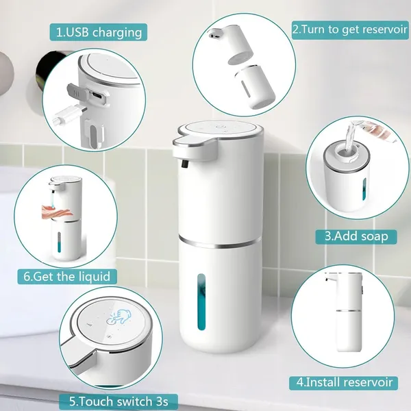 Electric Automatic Touchless Liquid Foam Soap Dispenser 350ml – Color: White – View 3