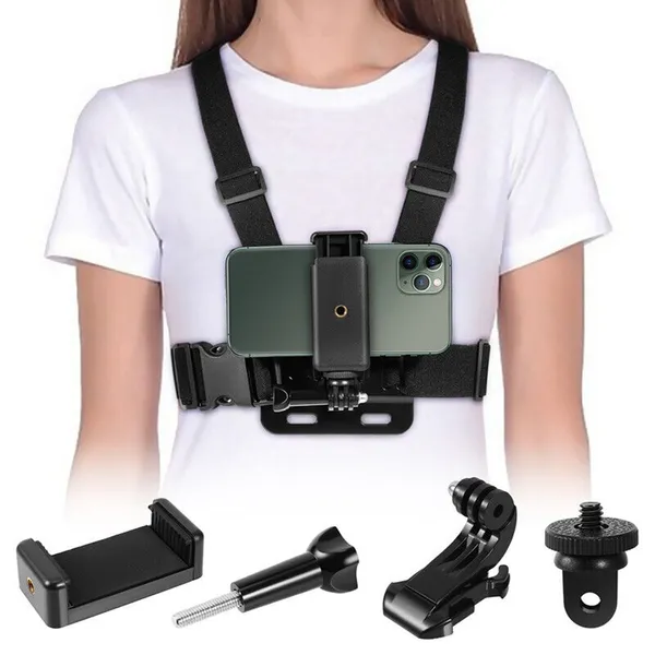 Action Camera Mount with Phone Holder Action camera chest mount – View 1