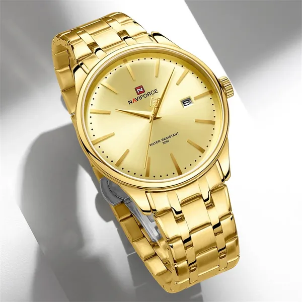 NAVIFORCE NF9230 Gentle Elegant Waterproof Men’s Watch – Dial Color: Gold, Strap Color: Gold  – View 2