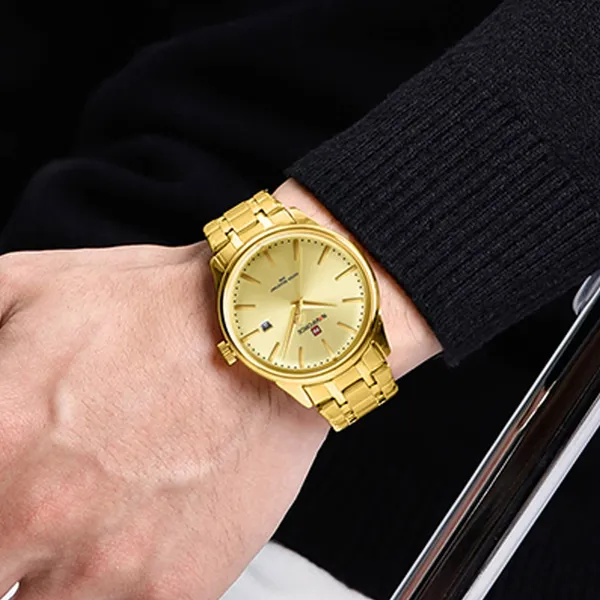 NAVIFORCE NF9230 Gentle Elegant Waterproof Men’s Watch – Dial Color: Gold, Strap Color: Gold  – View 3