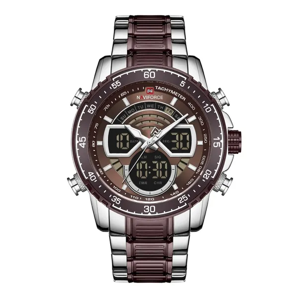 NAVIFORCE NF9189 Stainless Steel Dual Time Wrist Men's Watch – Dial Color: Rose, Strap Color: Silver – View 1