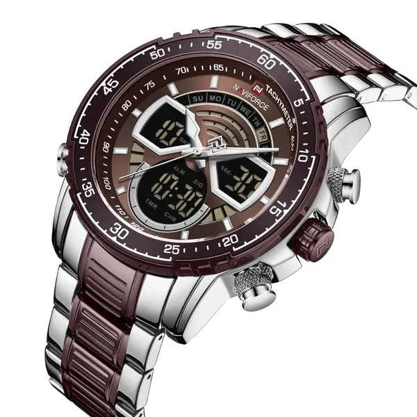 NAVIFORCE NF9189 Stainless Steel Dual Time Wrist Men's Watch – Dial Color: Rose, Strap Color: Silver – View 2