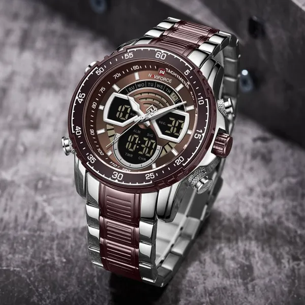 NAVIFORCE NF9189 Stainless Steel Dual Time Wrist Men's Watch – Dial Color: Rose, Strap Color: Silver – View 3