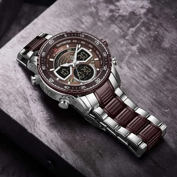 NAVIFORCE NF9189 Stainless Steel Dual Time Wrist Men's Watch – Dial Color: Rose, Strap Color: Silver – View 4