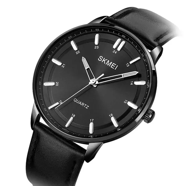 SKMEI 1801 Business Calendar Leather Strap Classic Quartz Watch – Dial Color: Black, Strap Color: Black – View 2