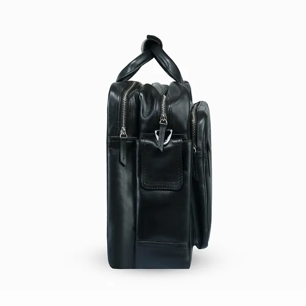 100% Genuine Cow Leather Corporate Briefcase Bag with More Space Office Bag – Color: Black – View 3