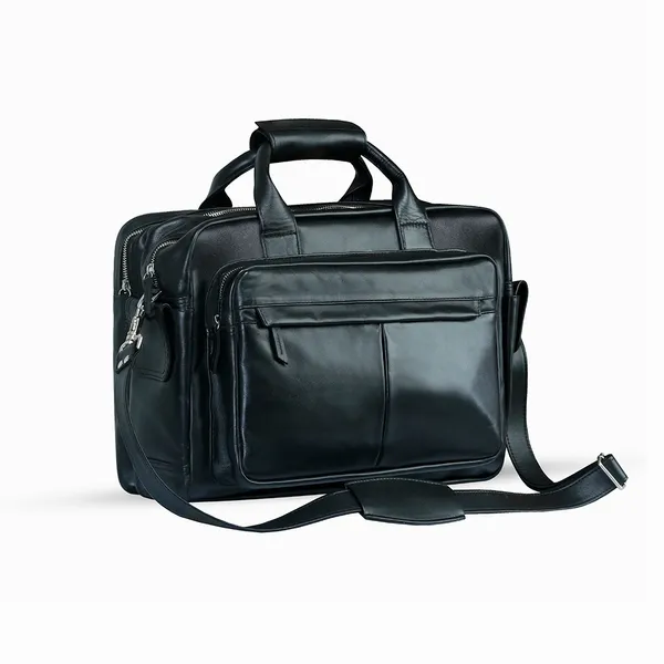 100% Genuine Cow Leather Corporate Briefcase Bag with More Space Office Bag – Color: Black – View 2