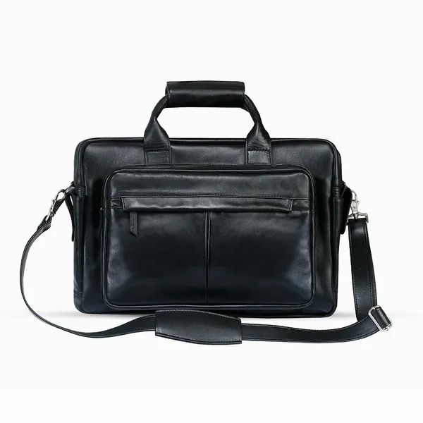 100% Genuine Cow Leather Corporate Briefcase Bag with More Space Office Bag – Color: Black – View 1