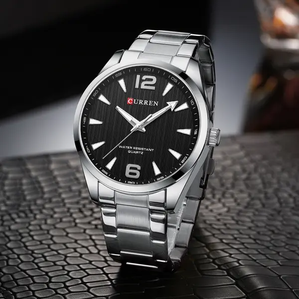 Curren 8434 Stainless Steel Analog Simple Classic Men's Watch – Dial Color: Black, Strap Color: Silver – View 2