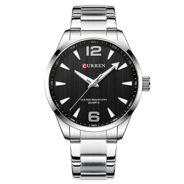 Curren 8434 Stainless Steel Analog Simple Classic Men's Watch – Dial Color: Black, Strap Color: Silver – View 1