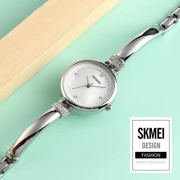 Skmei 1409 Fashion Casual Women Quartz Simple Dress Waterproof Alloy Strap Wristwatch – Dial Color: White, Strap Color: Silver – View 3