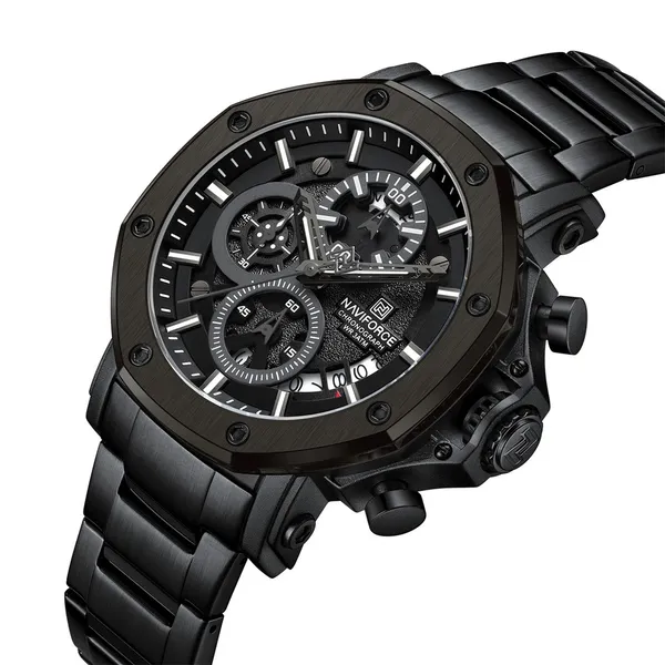 Naviforce 8065 CH Stainless Steel Casual & Sport Men's Watch – Dial Color: Black, Strap Color: Black – View 2