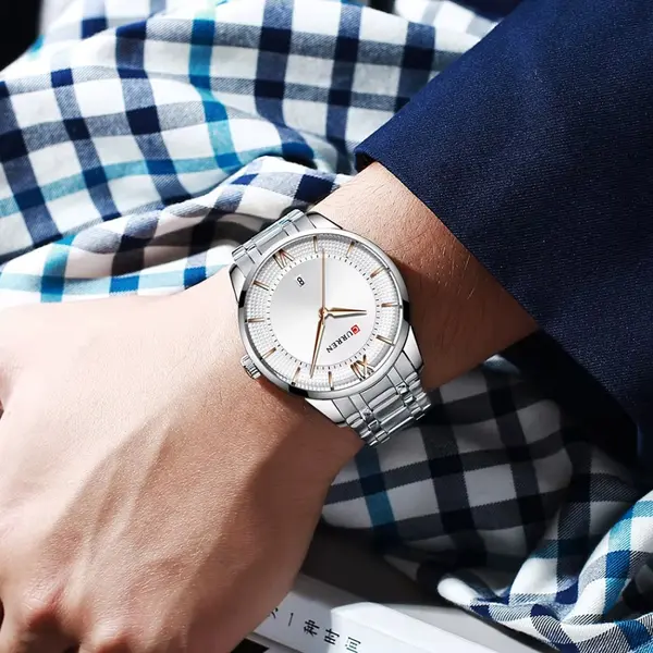 Curren 8356 Luxury Stainless Steel Analog Men's Watch – Dial Color: Silver, Strap Color: Silver – View 3