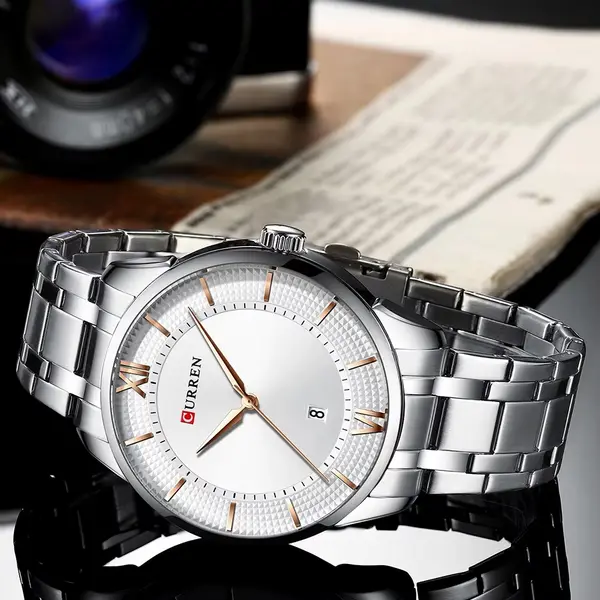 Curren 8356 Luxury Stainless Steel Analog Men's Watch – Dial Color: Silver, Strap Color: Silver – View 2