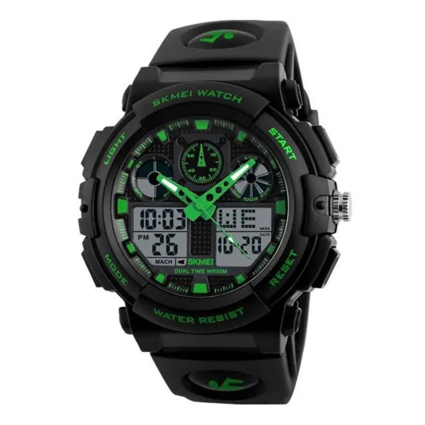 SKMEI 1270 Waterproof Digital Analog Multifunction Sports Men’s Watch – Dial Color: Green, Strap Color: Black – View 1
