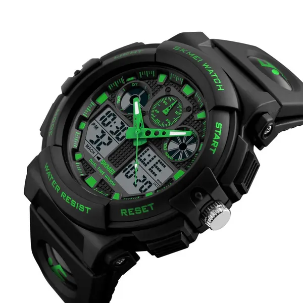 SKMEI 1270 Waterproof Digital Analog Multifunction Sports Men’s Watch – Dial Color: Green, Strap Color: Black – View 2