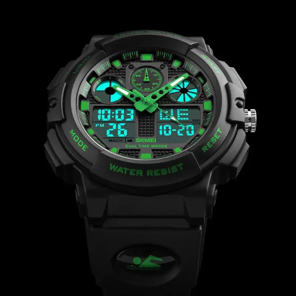 SKMEI 1270 Waterproof Digital Analog Multifunction Sports Men’s Watch – Dial Color: Green, Strap Color: Black – View 3