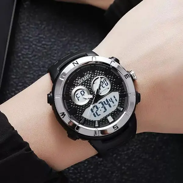 SKMEI 2014 Digital Analog Silicone Strap Waterproof Sporty Men's Watch – Dial Color: Silver, Strap Color: Black – View 4