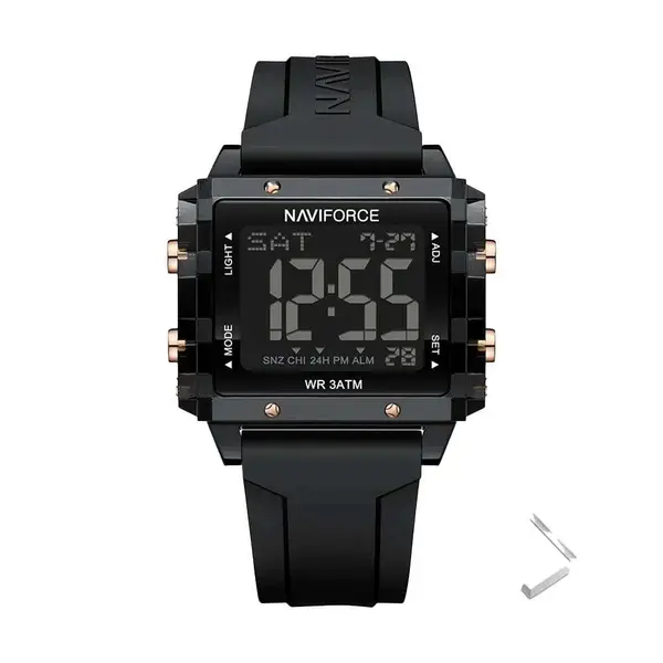 Naviforce NF7101 Silicone Strap Transparent Digital Fashion Female Wristwatch – Dial Color: Black, Strap Color: Black – View 1