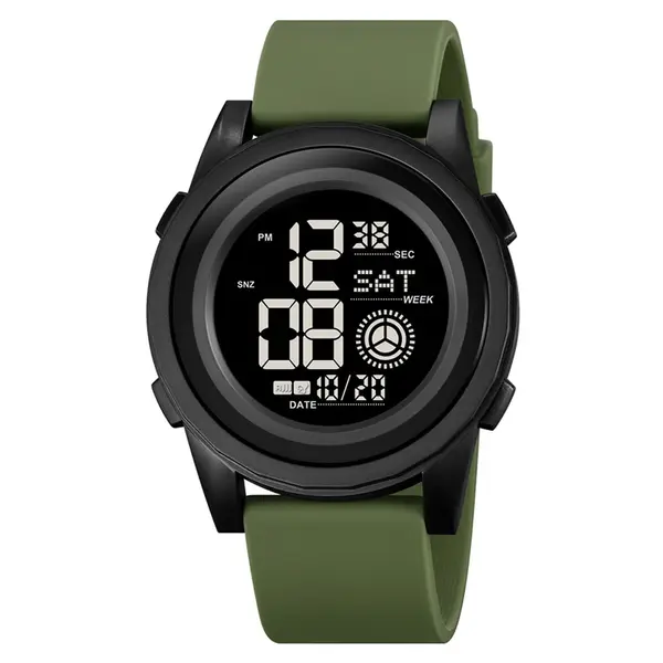 SKMEI 2082 High Quality Silicon Strap Sporty Men's Watch – Dial Color: Black, Strap Color: Green  – View 1