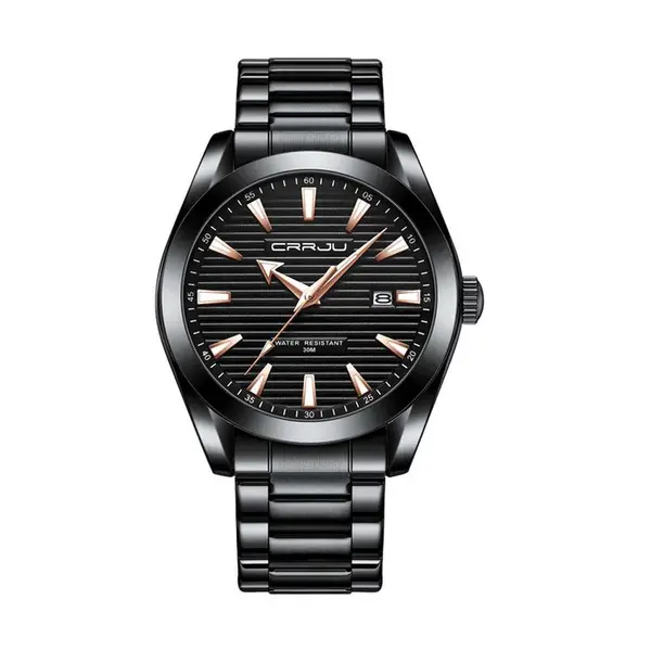 CRRJU 5006 Classic Stainless Steel Multifunctional Analog Quartz Fashion Men's Watch – Dial Color: Black, Strap Color: Black – View 1