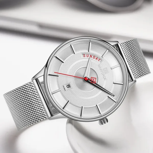 Naviforce NF3007 Luxury Stainless Steel Sports Men's Watch – Dial Color: Silver, Strap Color: Silver – View 3