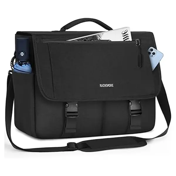 RAINSMORE Water Resistant Casual Satchel Office Work Bag – Color: Black – View 1