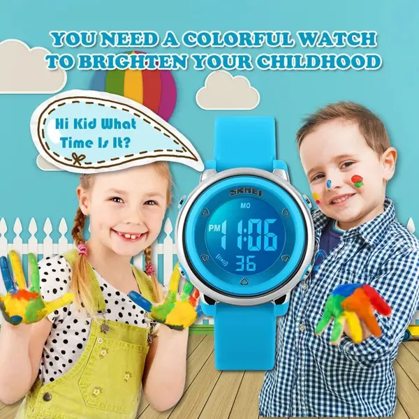 SKMEI 1100 Digital Waterproof Luminous Sporty Kid's Watch – Dial Color: Black, Strap Color: Blue – View 3