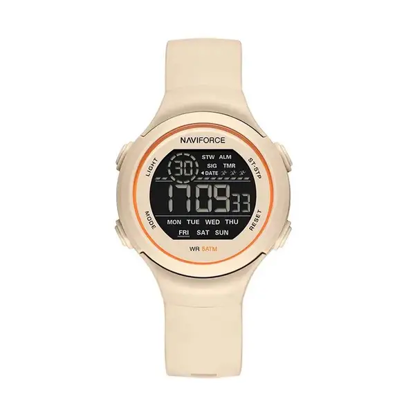 Naviforce NF7119 Comfortable Silicone Strap Trendy Sport Fashion Digital Women's Watch – Dial Color: Beige, Strap Color: Beige – View 1