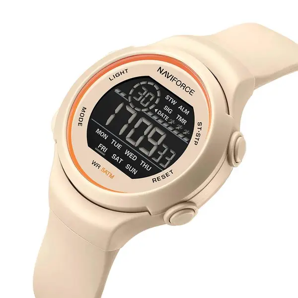 Naviforce NF7119 Comfortable Silicone Strap Trendy Sport Fashion Digital Women's Watch – Dial Color: Beige, Strap Color: Beige – View 2