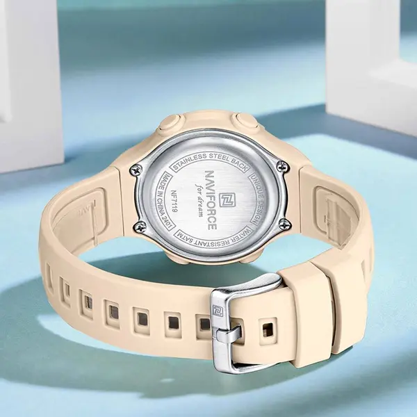 Naviforce NF7119 Comfortable Silicone Strap Trendy Sport Fashion Digital Women's Watch – Dial Color: Beige, Strap Color: Beige – View 3