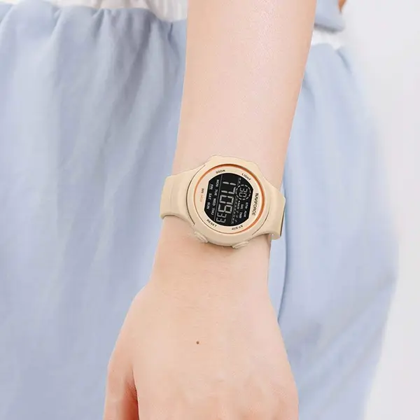 Naviforce NF7119 Comfortable Silicone Strap Trendy Sport Fashion Digital Women's Watch – Dial Color: Beige, Strap Color: Beige – View 4