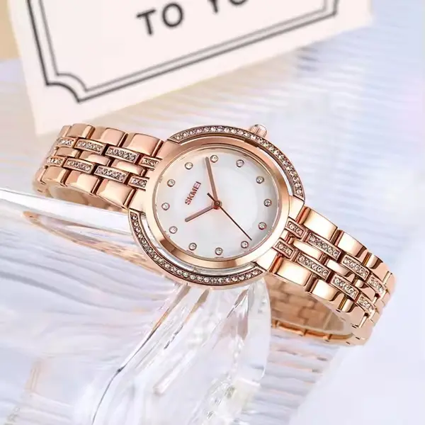 Skmei 1979 Analog Quartz Luxury Stainless Steel Strap Special Women Wrist Watches – Dial Color: Brown, Strap Color:  Brown  – View 3