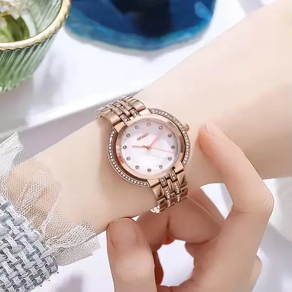 Skmei 1979 Analog Quartz Luxury Stainless Steel Strap Special Women Wrist Watches – Dial Color: Brown, Strap Color:  Brown  – View 4