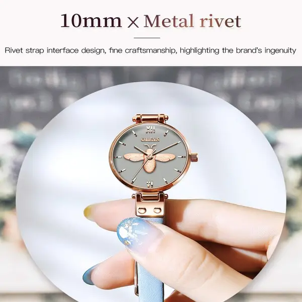 OLEVS 6895L PU Leather Analog Luxury Quartz Watch For Women – Dial Color: Grey, Strap Color: Sky Blue – View 2
