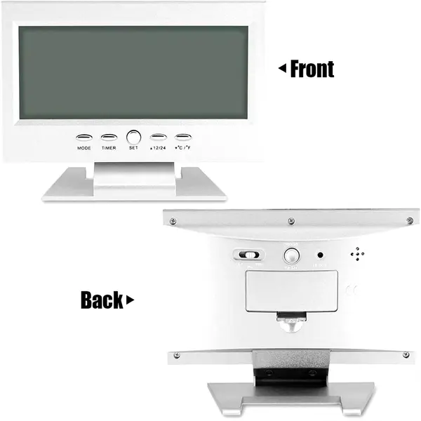 Digital table clock Voice Control LED Snooze Alarm Clock – Color: White – View 3