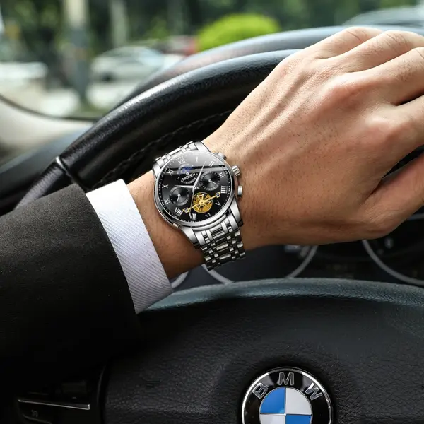 Nibosi 2507  Luxury Stainless Steel Waterproof Men's Watch – Dial Color: Brown, Strap Color: Silver – View 3