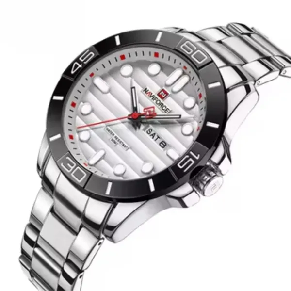 NAVIFORCE 9198 Casual Sport Luxury Steel Men's Watch – Dial Color: White, Strap Color: Silver – View 2