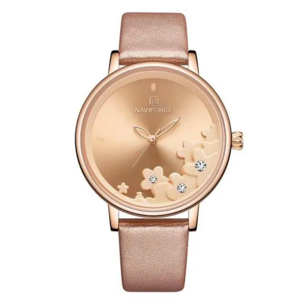 NAVIFORCE NF5012 PU Leather Analog Women's Watch – Dial Color: Rose, Strap Color: Rose – View 1