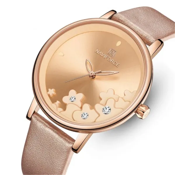 NAVIFORCE NF5012 PU Leather Analog Women's Watch – Dial Color: Rose, Strap Color: Rose – View 2