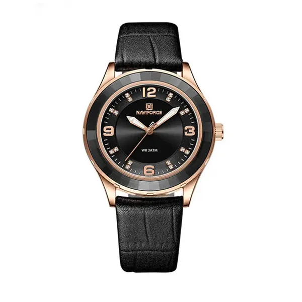 Naviforce NF5040 Genuine Leather Strap Quartz Analog Fashion Men’s Watch – Dial Color: Black, Strap Color: Black – View 1