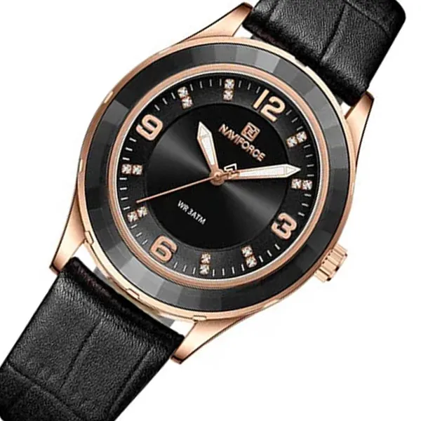 Naviforce NF5040 Genuine Leather Strap Quartz Analog Fashion Men’s Watch – Dial Color: Black, Strap Color: Black – View 2