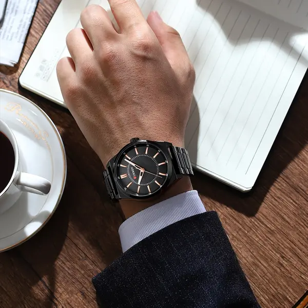 Curren 8407 High Quality Stainless Steel Waterproof Men's Watch – Dial Color: Black, Strap Color: Black – View 5