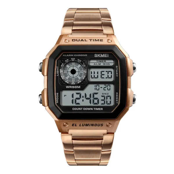 SKMEI 1335 Original Digital Men's Wrist Watch – Dial Color: Black, Strap Color: Rose – View 1
