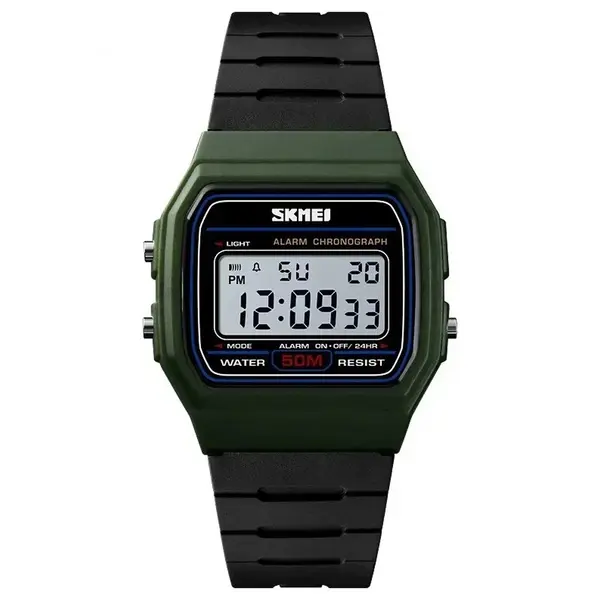 SKMEI 1412 Digital Comfortable Silicone Strap Casual Men's Watch  – Dial Color: White, Strap Color: Green  – View 1