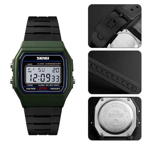 SKMEI 1412 Digital Comfortable Silicone Strap Casual Men's Watch  – Dial Color: White, Strap Color: Green  – View 3