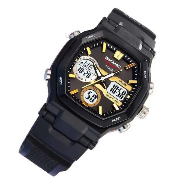 SKMEI 2389 Fashion Analog Digital Function Sport Men's Watch – Dial Color: Yellow, Strap Color: Black – View 2