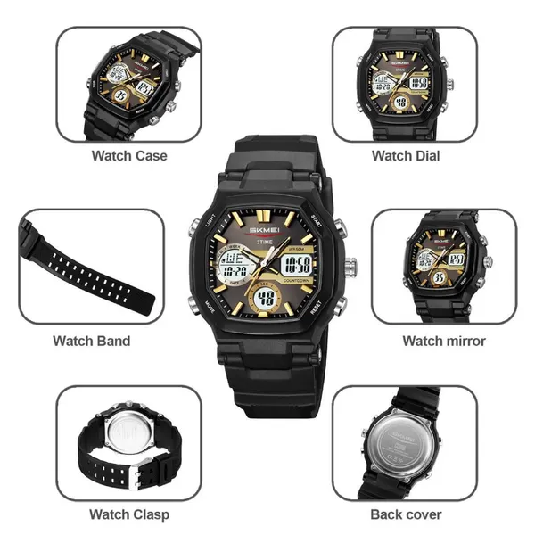 SKMEI 2389 Fashion Analog Digital Function Sport Men's Watch – Dial Color: Yellow, Strap Color: Black – View 3