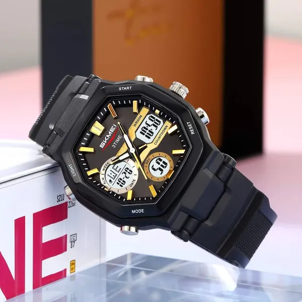 SKMEI 2389 Fashion Analog Digital Function Sport Men's Watch – Dial Color: Yellow, Strap Color: Black – View 4